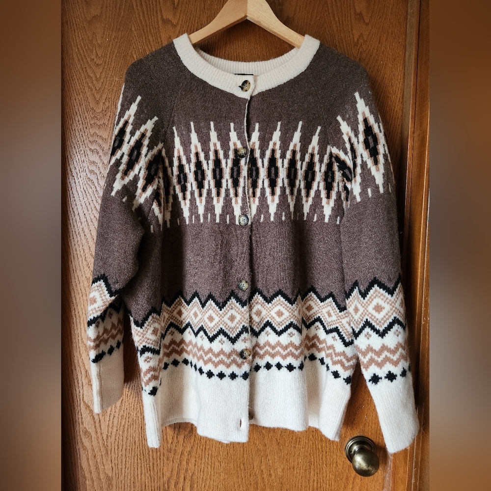 Jcrew Brown and Cream Patterned Women's Sweater